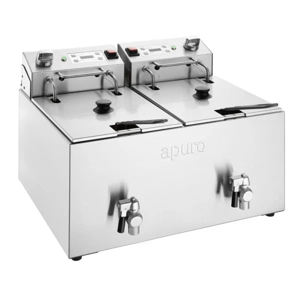 Apuro Twin Tank Electric Fryer with Timer 2x8Ltr - CU621-A