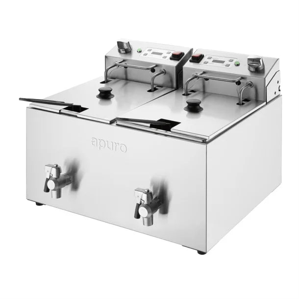 Apuro Twin Tank Electric Fryer with Timer 2x8Ltr - CU621-A