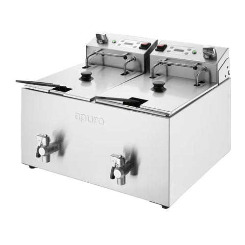 Apuro Twin Tank Electric Fryer with Timer 2x8Ltr - CU621-A