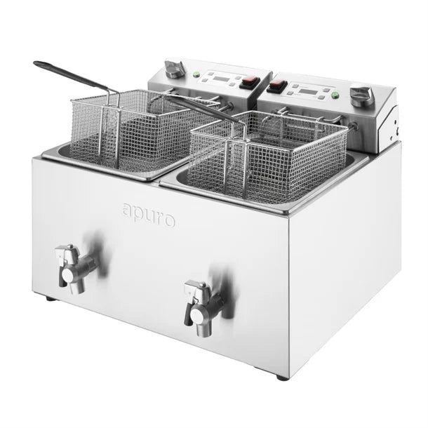 Apuro Twin Tank Electric Fryer with Timer 2x8Ltr - CU621-A