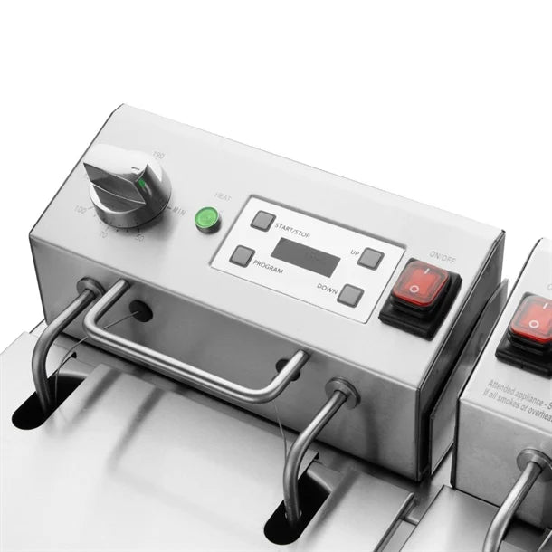 Apuro Twin Tank Electric Fryer with Timer 2x8Ltr - CU621-A
