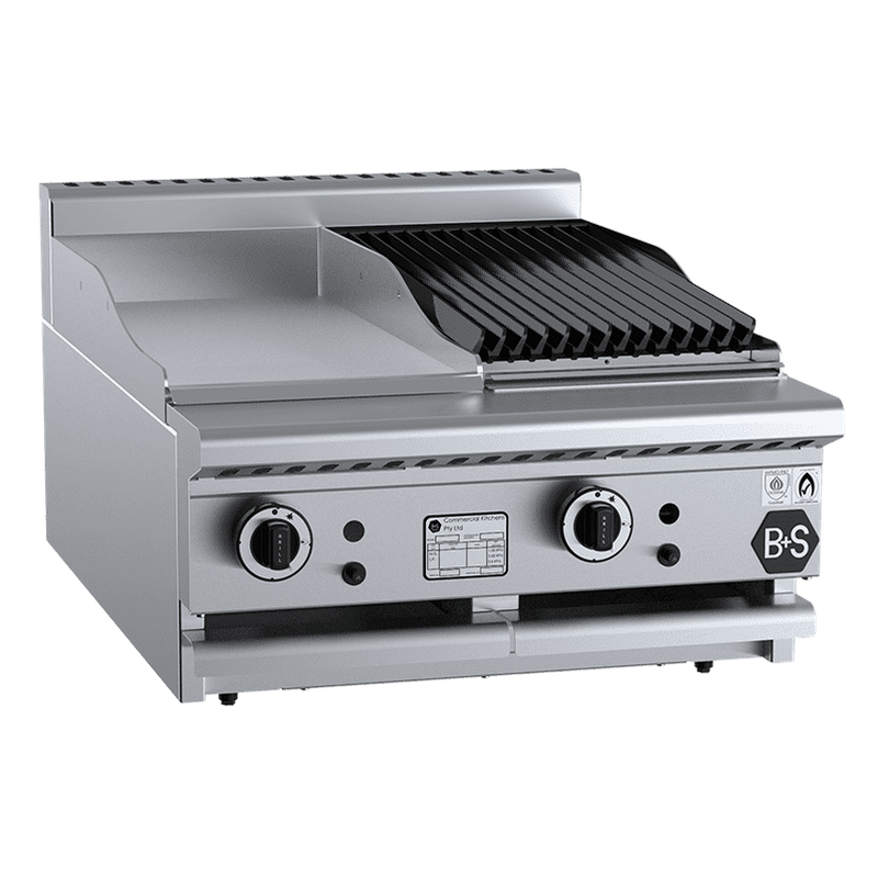 B+S Black Combination 300mm Grill Plate & 300mm Char Broiler Bench Mounted - BT-GRP3-CBR3BM