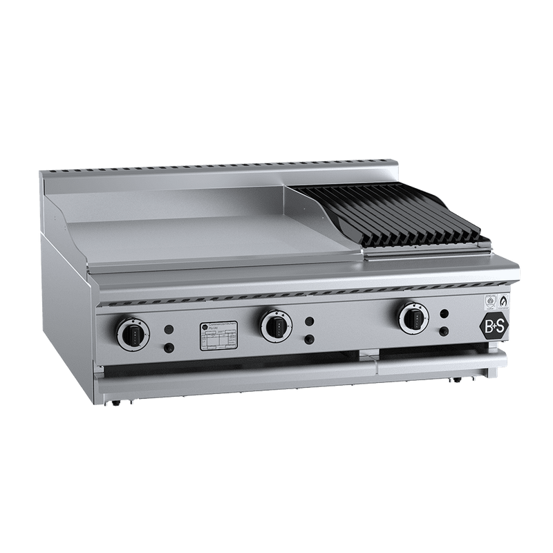 B+S Black Combination 600mm Grill Plate & 300mm Char Broiler Bench Mounted - BT-GRP6-CBR3BM