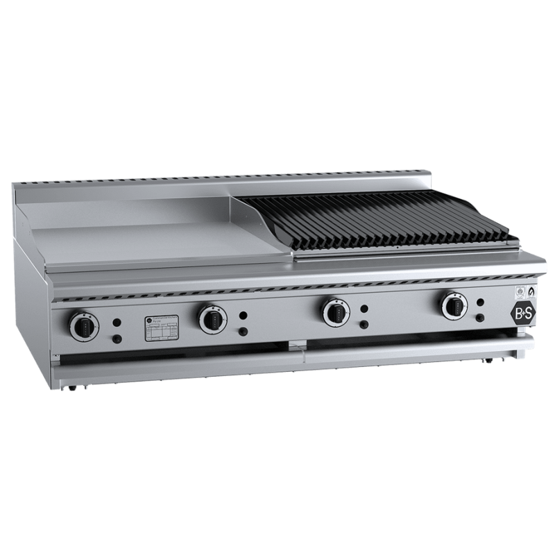 B+S Black Combination 600mm Grill Plate & 600 mm Char Broiler Bench Mounted - BT-GRP6-CBR6BM