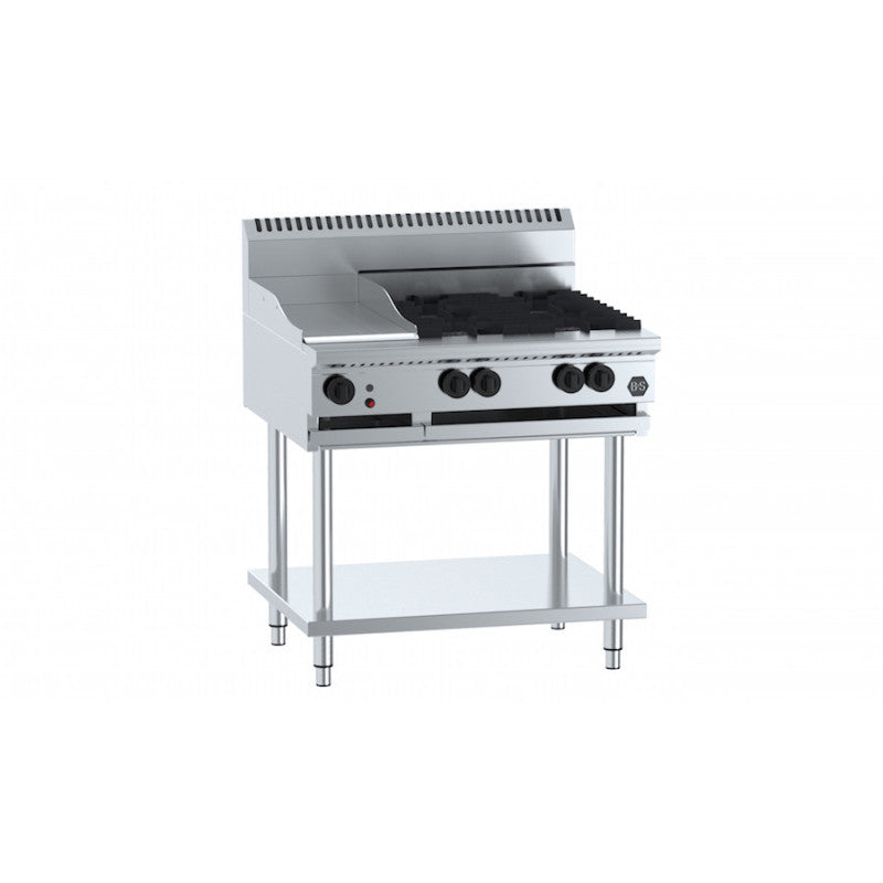 B+S Black Combination Two Open Burners & 300mm Char Broiler - BT-SB2-CBR3