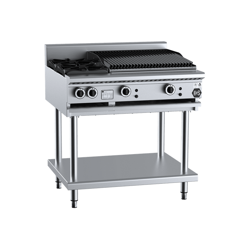 B+S Black Combination Two Open Burners & 600mm Char Broiler - BT-SB2-CBR6