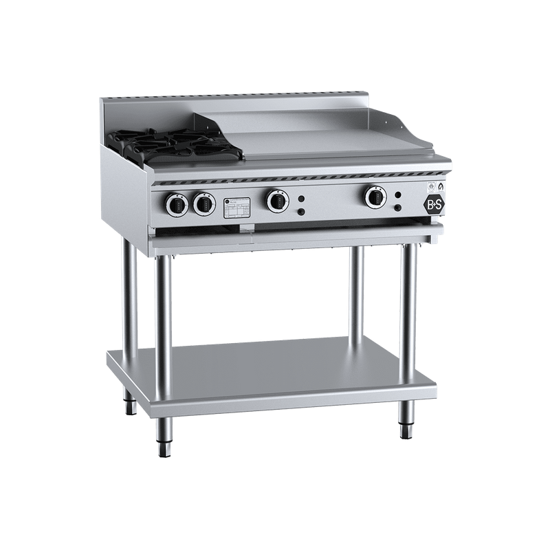 B+S Black Combination Two Open Burners & 600mm Grill Plate - BT-SB2-GRP6