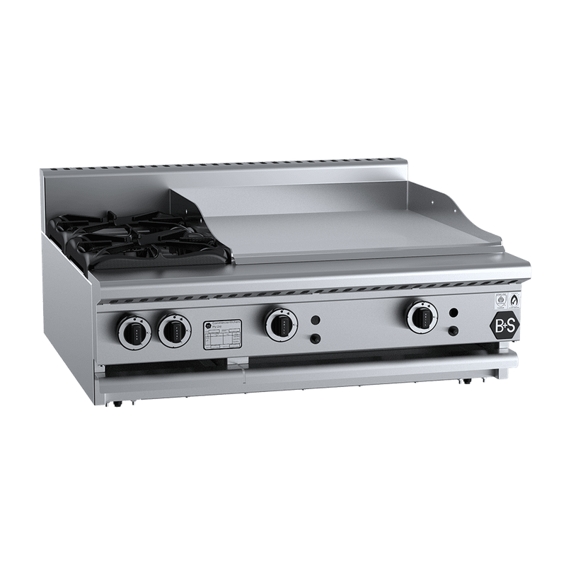 B+S Black Combination Two Open Burners & 600mm Grill Plate Bench Mounted - BT-SB2-GRP6BM