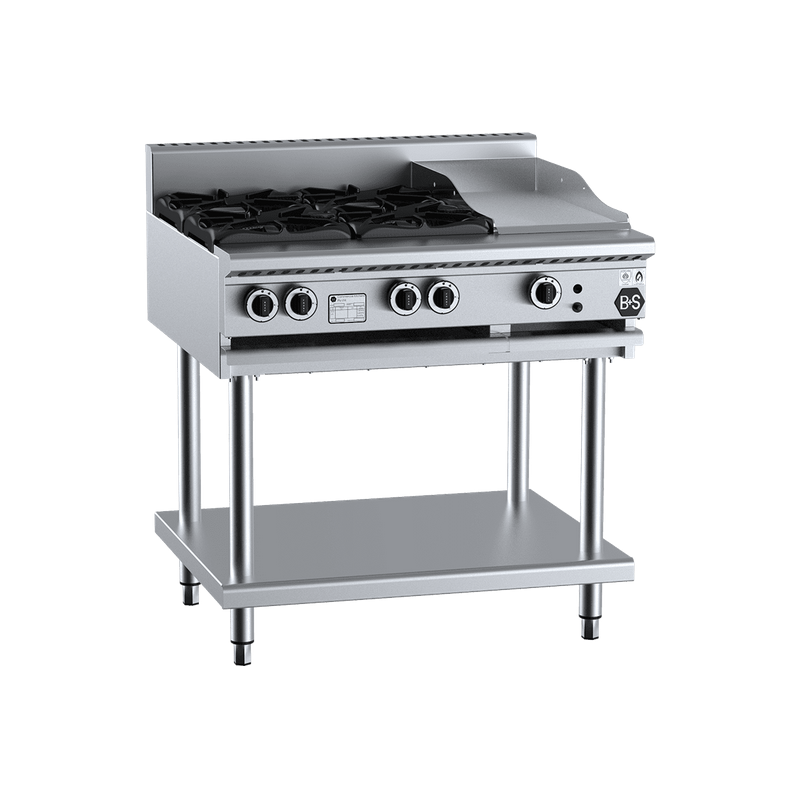 B+S Black Combination Four Open Burners & 300mm Grill Plate - BT-SB4-GRP3