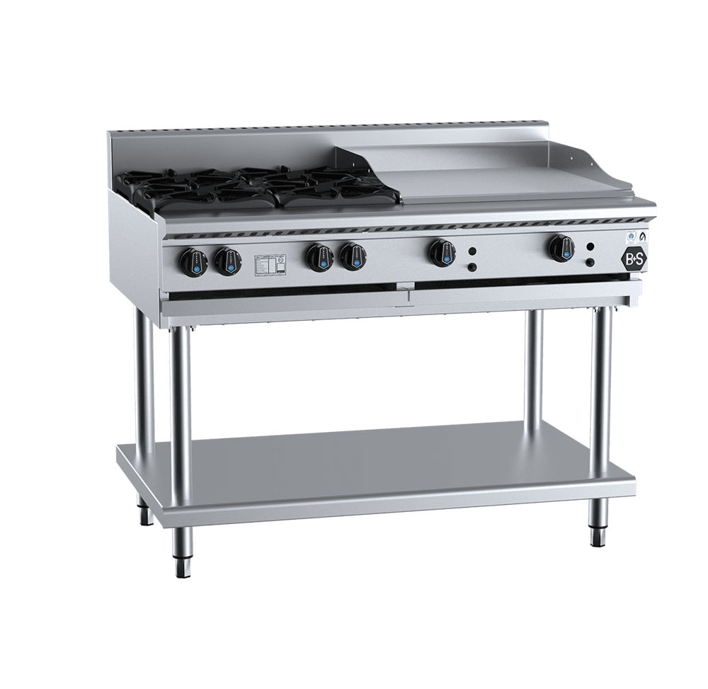 B+S Black Combination Four Open Burners & 600mm Grill Plate - BT-SB4-GRP6