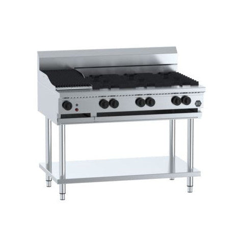 B+S Black Combination Six Open Burners & 300mm Char Broiler - BT-SB6-CBR3