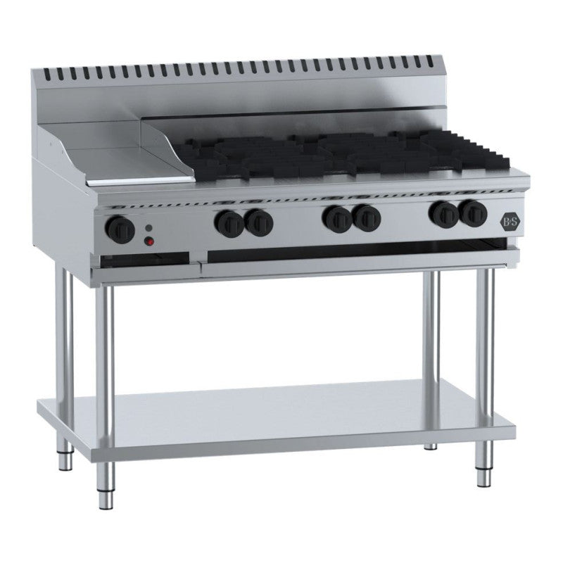 B+S Black Combination Six Open Burners & 300mm Grill Plate - BT-SB6-GRP3