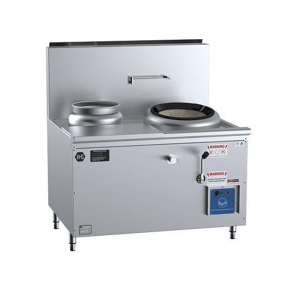 B+S Black Single Hole Hi Pac Wok with Left Rear Pot & Side Prep Table - CCF-HP1+1L