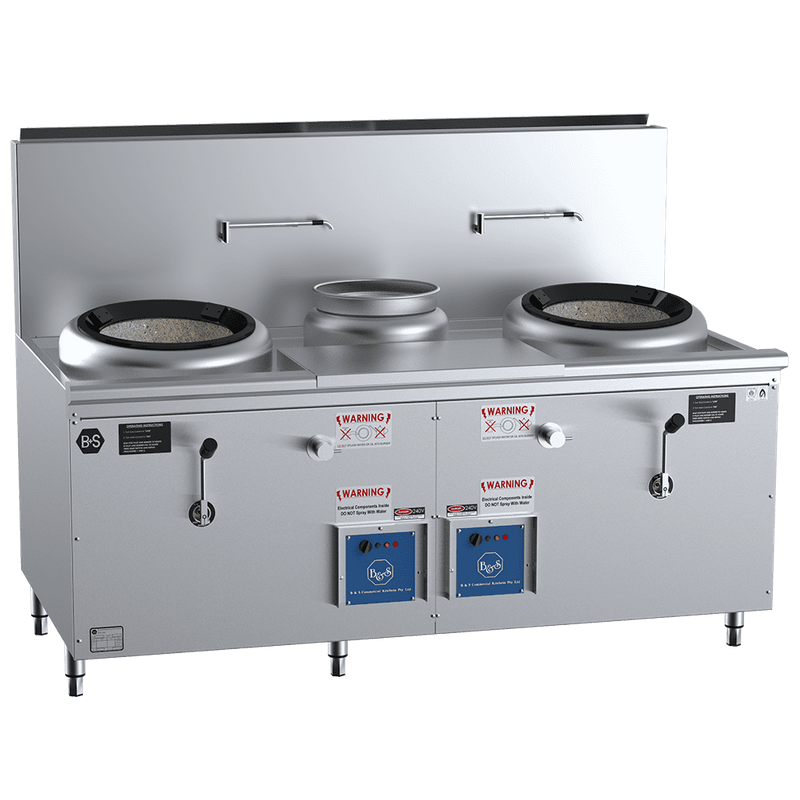 B+S Black Double Hole Hi Pac Wok with Centre Pot and Prep Table - CCF-HP2+1