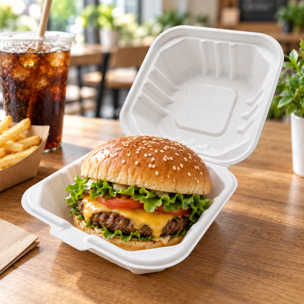 Sugarcane 6-inch Clamshell Eco Hamburger Box - EL-M-HB06