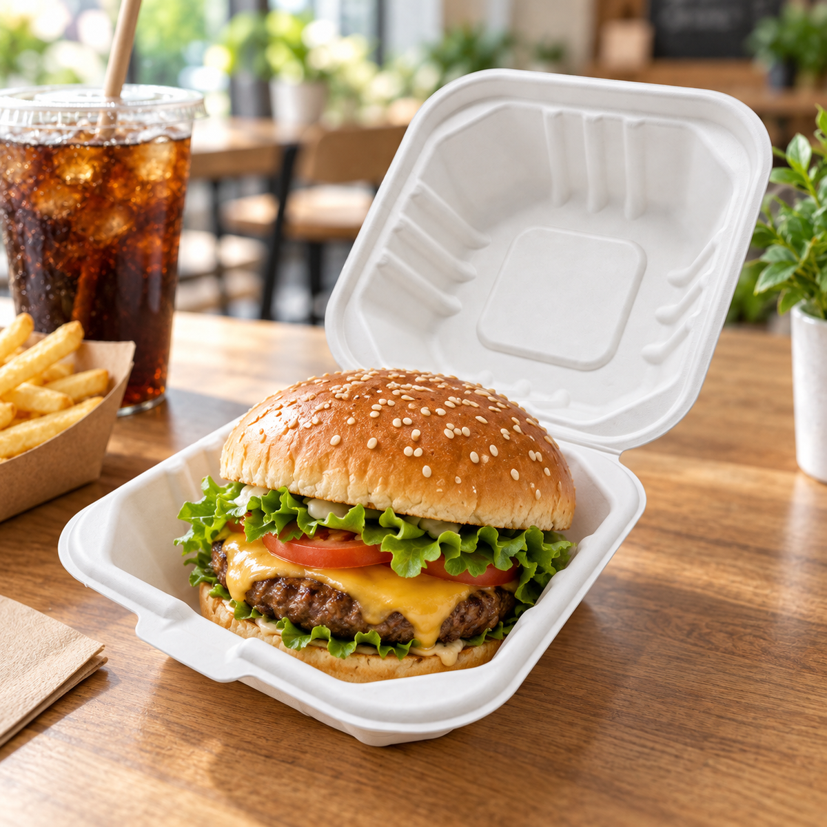 Sugarcane 6-inch Clamshell Eco Hamburger Box - EL-M-HB06