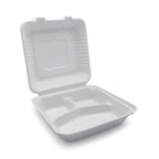 Sugarcane 9-inch 1300ml Clamshell 3 Compartment Container - EL-P-CB1300-3