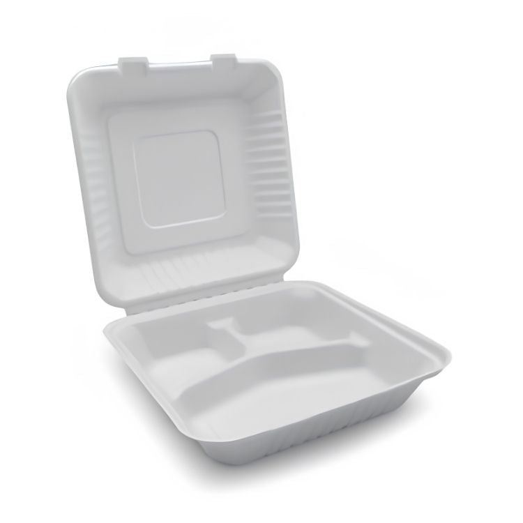 Sugarcane 9-inch 1300ml Clamshell 3 Compartment Container - EL-P-CB1300-3