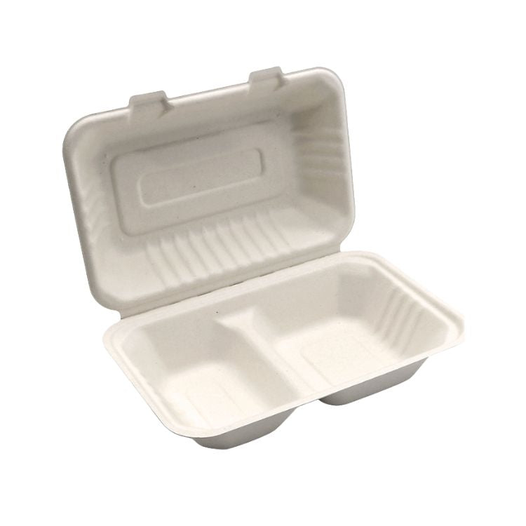 Sugarcane 9x6-inch 900ml Clamshell 2 Compartment Container - EL-P-CB850-2