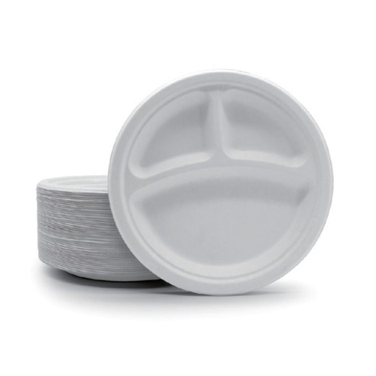 Sugarcane 9-inch 3 Compartment Eco Round Plate - EL-RP09-3