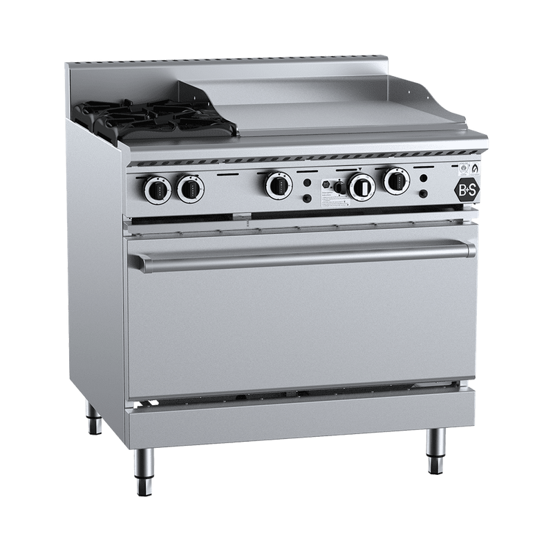B+S Black Oven with Two Open Burners & 600mm Grill plate - OV-SB2-GRP6