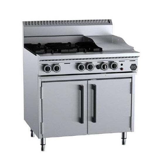 B+S Black Oven with Four Open Burners & 300mm Grill Plate - OV-SB4-GRP3