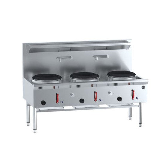 B+S Black Three Hole Deluxe Waterless Wok Table - UFWWD-3