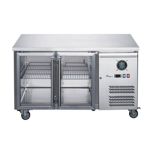 FED-X Two Glass Door Bench Fridge Stainless Steel - XUB6C13G2V