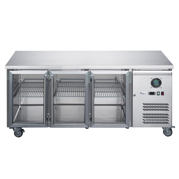 FED-X Three Glass Door Bench Fridge Stainless Steel - XUB7C18G3V