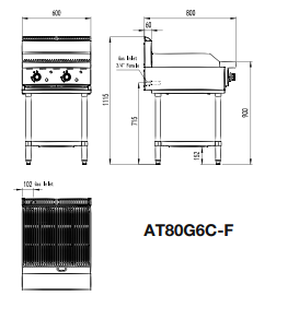 600 MM RADIANT CHAR GRILLS LPG AT80G6C-F-LPG