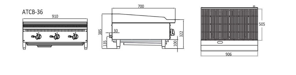 910MM CHAR ROCK BROILER W910 X D700 X H385 COOKRITE ATCB-36-NG