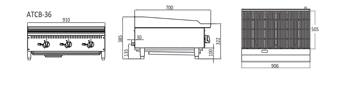910MM CHAR ROCK BROILER W910 X D700 X H385 COOKRITE ATCB-36-NG