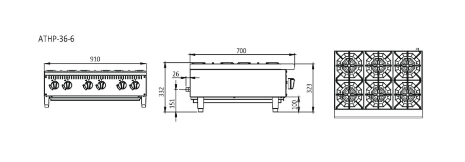 6 BURNER COOK TOPS W910 X D700 X H333 | COOKRITE 1 ATHP-36-6-LPG