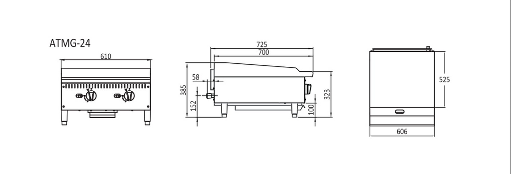 610MM GRIDDLE W610 X D725 X H385 | COOKRITE 1 ATMG-24-LPG