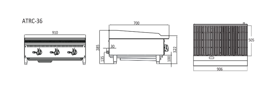 910MM RADIANT BROILER W910 X D700 X H385  |  COOKRITE 1 ATRC-36-LPG
