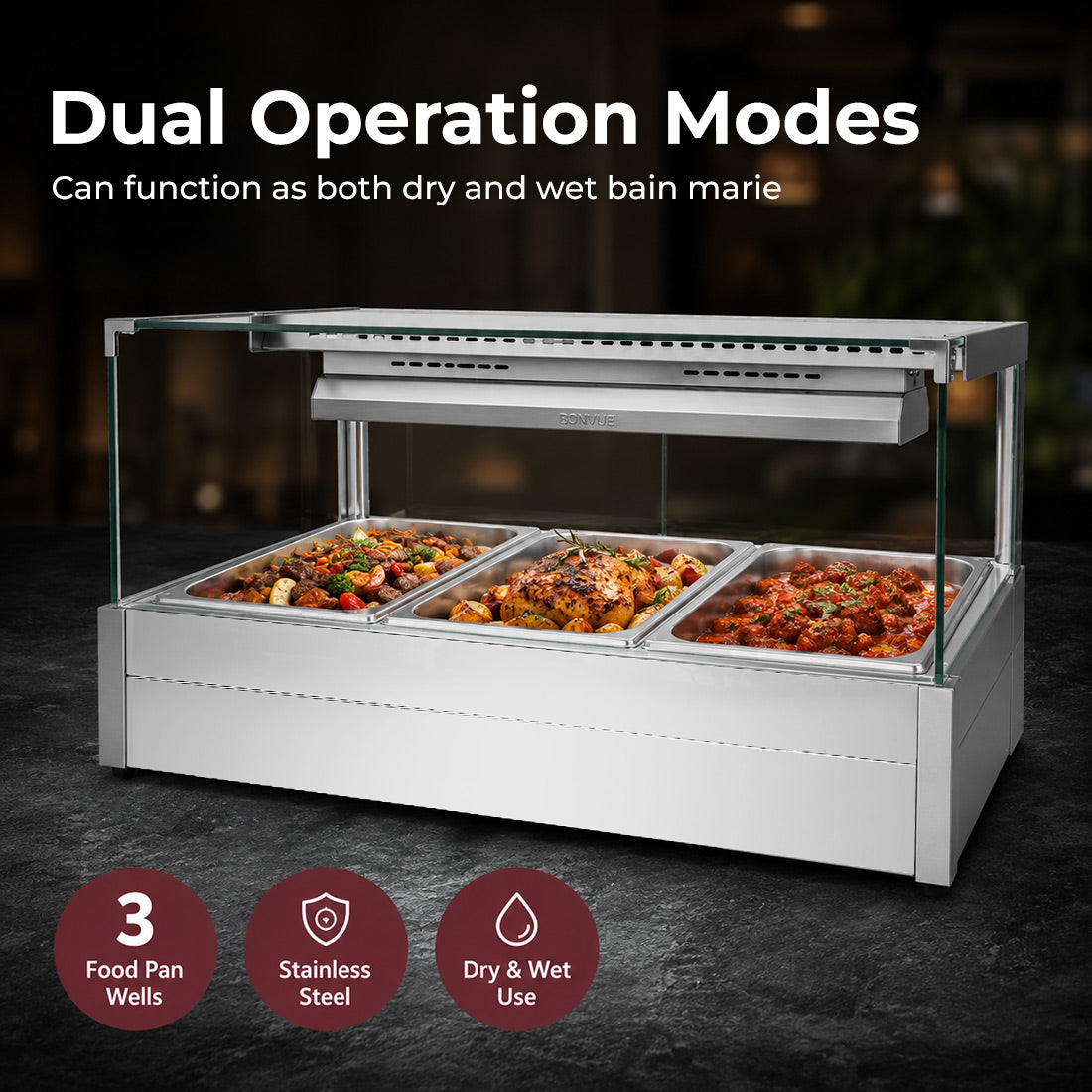 Bonvue Square Countertop Wet and Dry Bain Marie - BM11SC