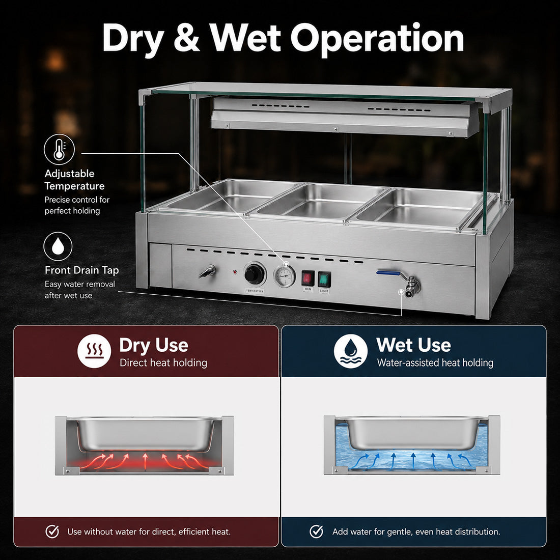 Bonvue Square Countertop Wet and Dry Bain Marie - BM11SC