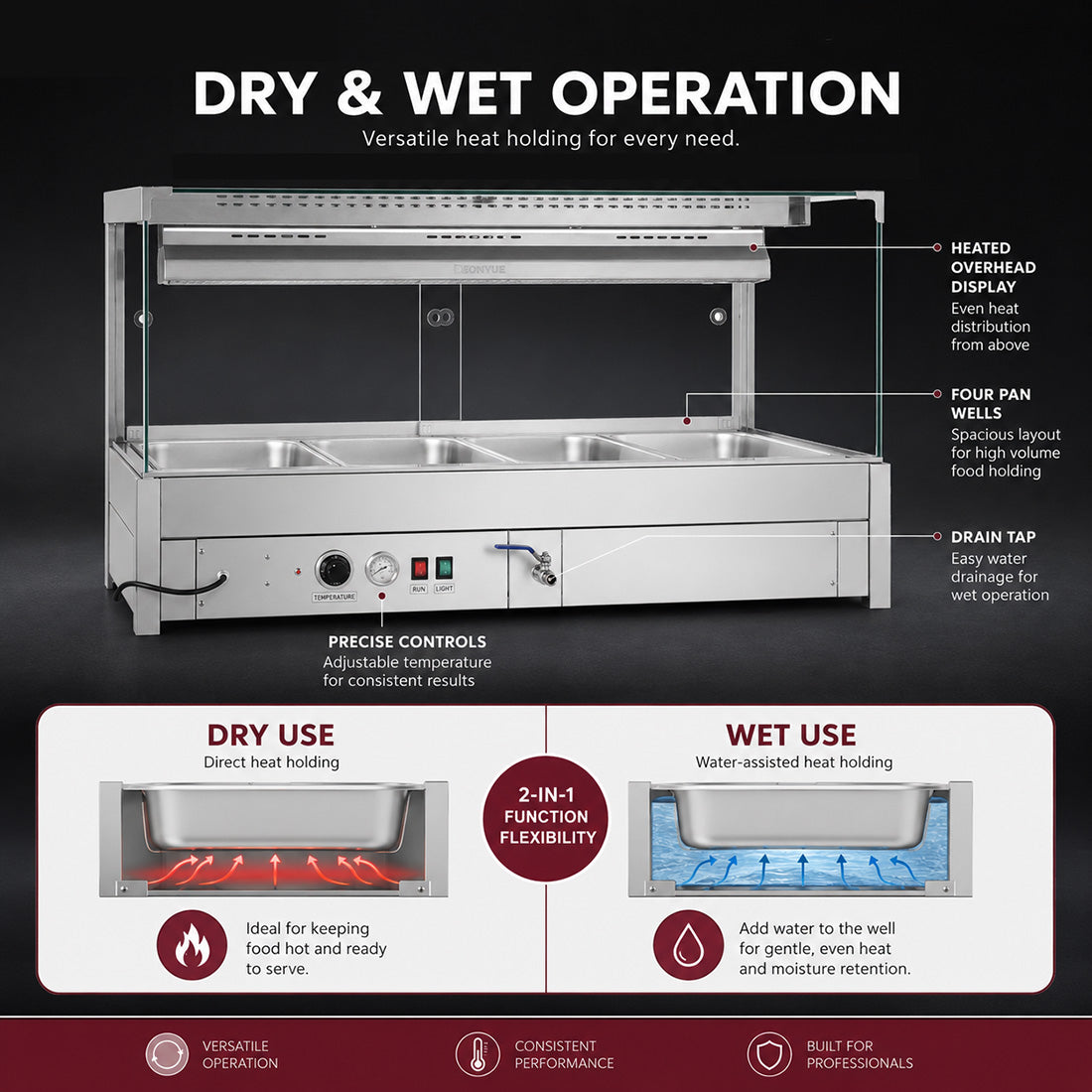 Bonvue Square Countertop Wet and Dry Bain Marie - BM14SC
