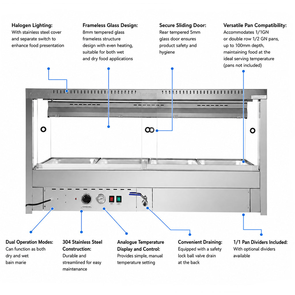 Bonvue Square Countertop Wet and Dry Bain Marie - BM14SC
