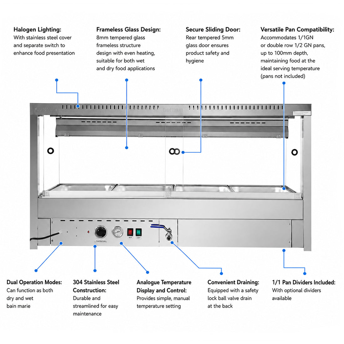 Bonvue Square Countertop Wet and Dry Bain Marie - BM14SC