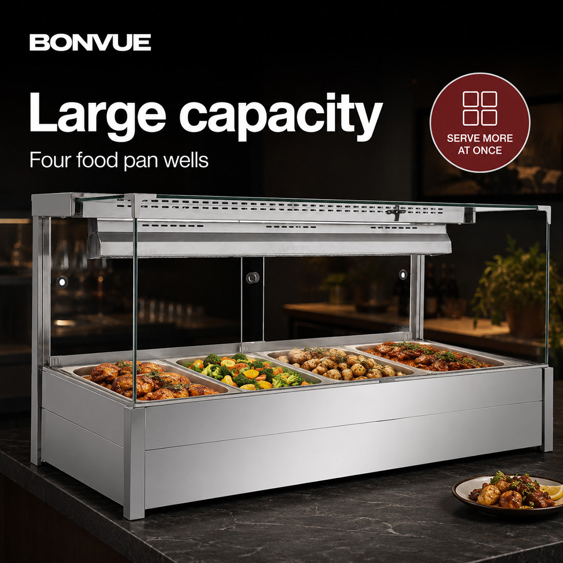 Bonvue Square Countertop Wet and Dry Bain Marie - BM14SC