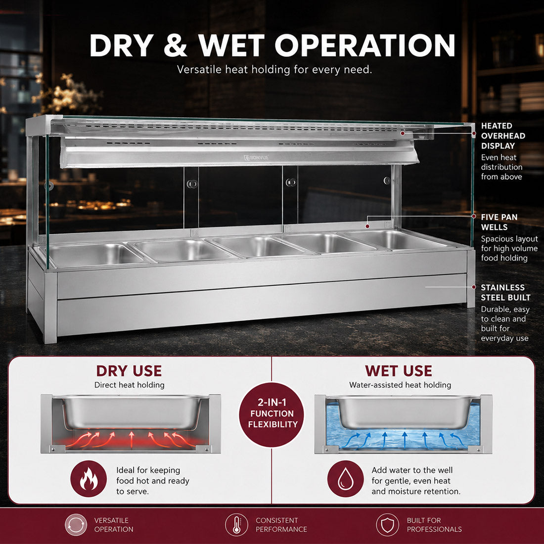 Bonvue Square Countertop Wet and Dry Bain Marie - BM17SC