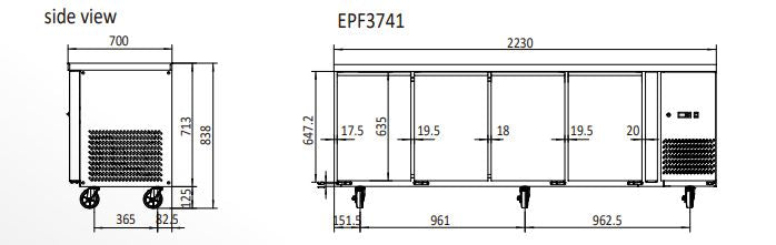 GLASS FOUR DOOR COOLING FRIDGE TABLE 2230 MM EPF3741