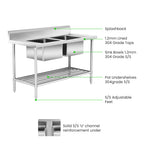 Modular System Double Centre Sink Bench with Pot Undershelf - DSB7-1500C/A 