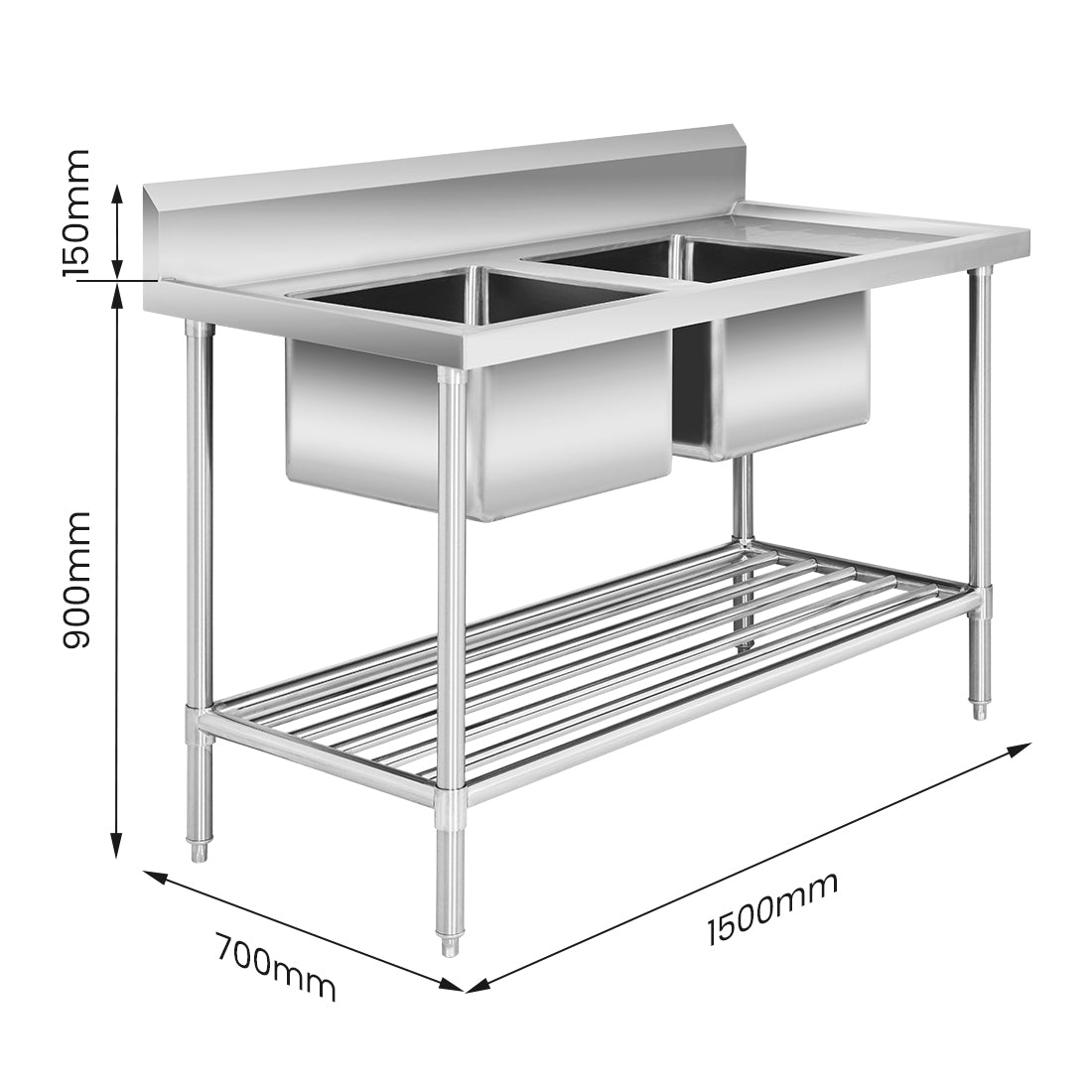 Double Left Sink Bench with Pot Undershelf DSB7-1500L/A