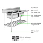 Double Left Sink Bench with Pot Undershelf DSB7-1500L/A