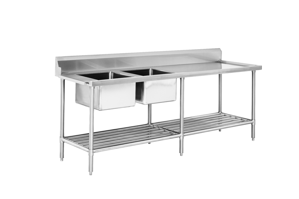 DSBD7-2400L/A Left Inlet Double Sink Dishwasher Bench