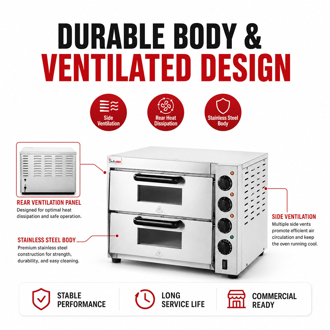 BakerMax Compact Countertop Double Deck Electric Pizza Oven EP-2T/15