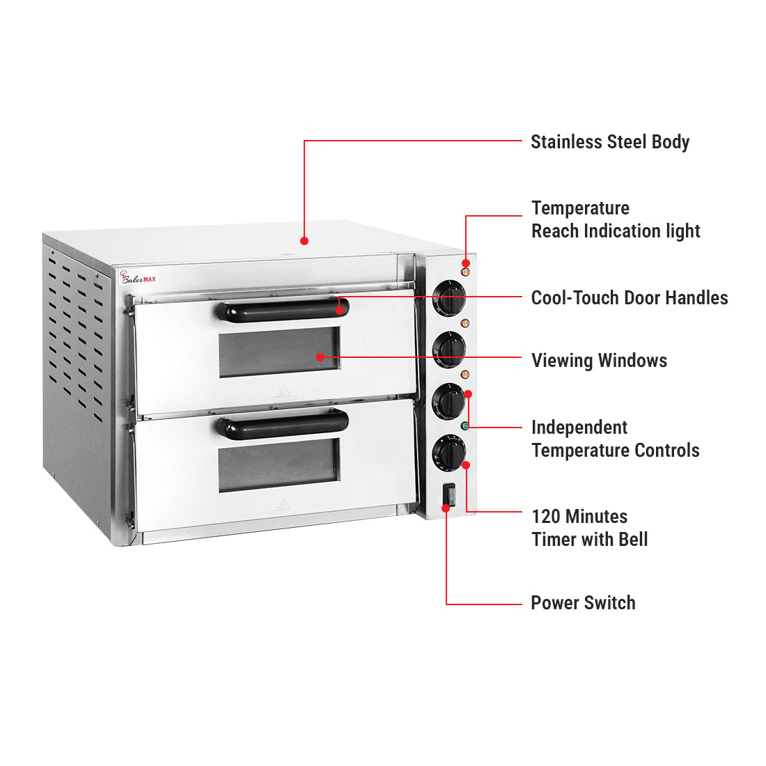 BakerMax Compact Countertop Double Deck Electric Pizza Oven EP-2T/15
