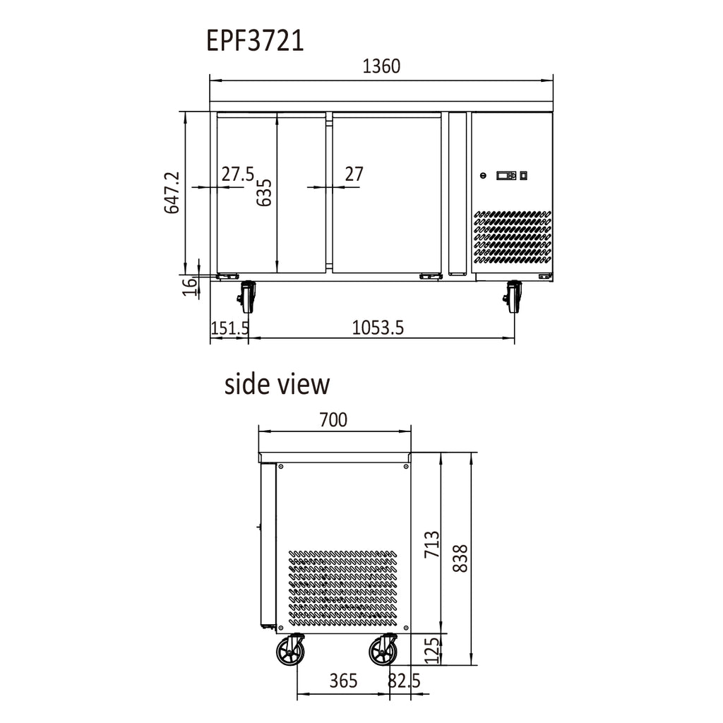 GLASS 2 DOOR COOLING FRIDGE TABLE 1360 MM EPF3721